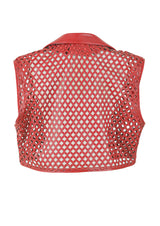 Kayden Cropped Laser-Cut Leather Vest