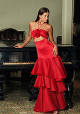 La Rosa Ruffled Silk Gown