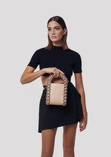 Layla Rectangular Crystal-Studded Woven Handle Handbag
