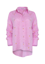 Mango Camomile Embroidered Button-Down Linen Shirt