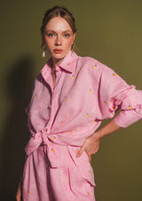 Mango Camomile Embroidered Button-Down Linen Shirt