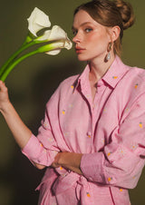 Mango Camomile Embroidered Button-Down Linen Shirt