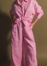 Mango Camomile Embroidered Button-Down Linen Shirt