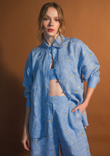 Mango Camomile Embroidered Linen Trousers