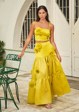 Marigold Floral Silk Maxi Skirt