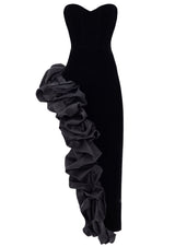 Matthiola Noir Asymmetrical Ruffled Velvet Evening Gown