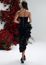 Matthiola Noir Asymmetrical Ruffled Velvet Evening Gown
