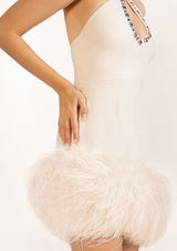 Mia Feathered Crystal Crepe Mini Dress