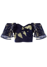 Moonlight Blossom Off-Shoulder Silk Top