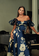 Moonlight Blossom Off-Shoulder Silk Top