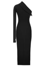 Non-Detachable Belt Asymmetric Maxi Dress