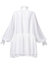 Orchidee Long-Sleeved Bow Silk Mini Dress