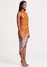 Orea Asymmetric Sequin Open Back Midi Dress