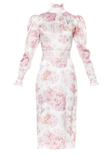 Rose High-Neck Silk Midi Dress