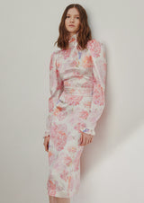 Rose High-Neck Silk Midi Dress
