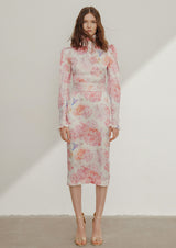Rose High-Neck Silk Midi Dress
