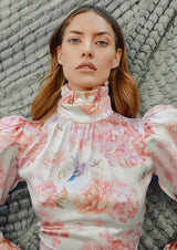 Rose High-Neck Silk Midi Dress
