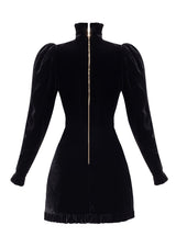 Rose Noir High-Neck Velvet Mini Dress