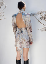 Rose Silk Open-Back Mini Dress
