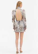 Rose Silk Open-Back Mini Dress