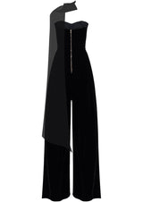 Rudbeckia Noir Off-Shoulder Corset Silk-Mix Jumpsuit