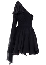 Sarracenia Noir Cape-Sleeve Silk Chiffon Mini Dress