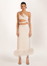 Serena Cut-Out Feathered Crepe Gown