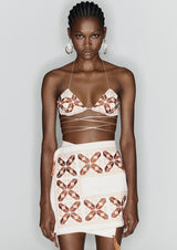 Tie-Waist Embroidered Cotton-Mix Bralette Top
