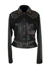 Topaz Studded Collared Leather Jacket Black