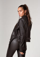 Topaz Studded Collared Leather Jacket Black