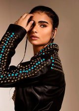 Topaz Studded Collared Leather Jacket Black