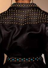 Topaz Studded Collared Leather Jacket Black