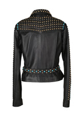 Topaz Studded Collared Leather Jacket Black