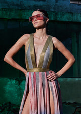 V-Neck Panelled Chiffon Midi Dress