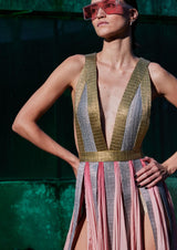 V-Neck Panelled Chiffon Midi Dress