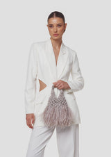 Vannifique Mini Plumed Crystal-Studded Woven Handbag