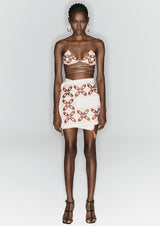 Wrap-Style Embroidered Cotton-Mix Mini Skirt
