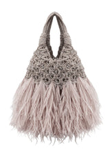 Vannifique Mini Plumed Crystal-Studded Woven Handbag