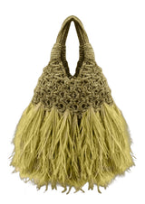 Vannifique Mini Plumed Crystal-Studded Woven Handbag