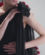Sarracenia Noir Cape-Sleeve Silk Chiffon Mini Dress