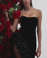 Matthiola Noir Ruffled Velvet Evening Gown