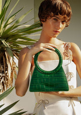 Aseela Crocodile-Print Top-Handle Leather Bag