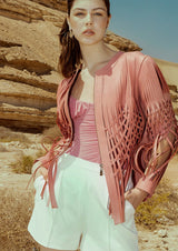 Attalea Woven Fringed Zip-Up Leather Jacket