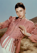 Attalea Woven Fringed Zip-Up Leather Jacket