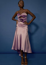 Blooming Flared Asymmetric Silk Skirt