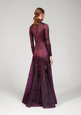 Cocoon Long-Sleeved Velvet Organza Maxi Dress