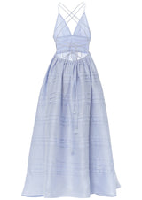 Delphinium Open Back Linen Maxi Dress