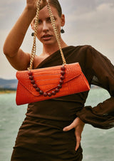 Ghalia Crocodile Print Asymmetric Faux-Leather Handbag