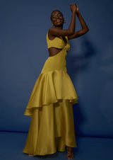 Lemon Dream Cut-Out Silk Maxi Dress