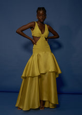 Lemon Dream Cut-Out Silk Maxi Dress